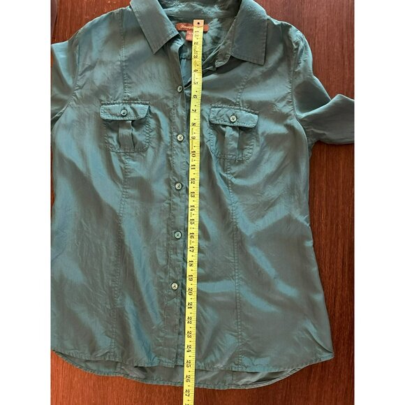 Tommy Bahama Turquoise 100% Silk Button-Up Collared Shirt M - Picture 10 of 10